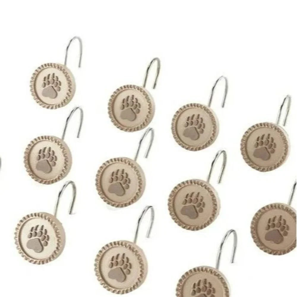 Bear Paw Prints Wildlife Lodge Shower Curtain Hooks Bathroom Décor 12-pc NEW